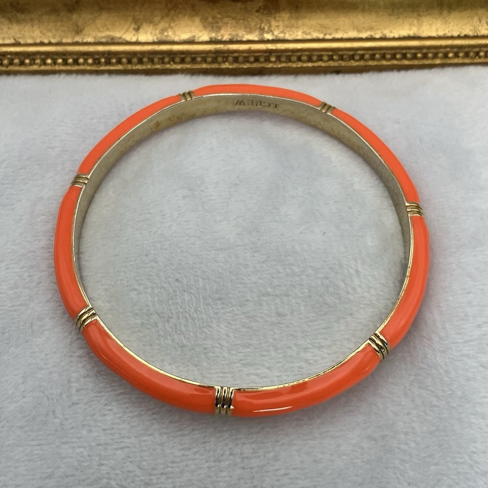 J. Crew Bracelet Orange Enamel Gold Tone Slim Bangle Preppy Classic Minimalist - Picture 2 of 10